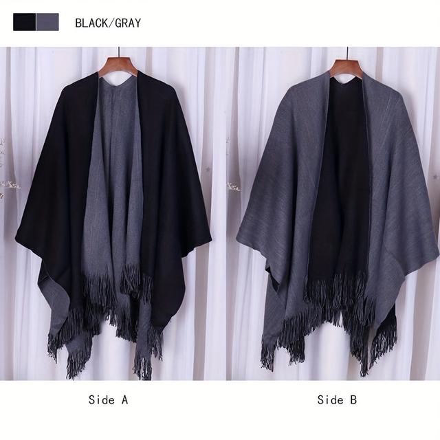 TEMU Ropa De Chal Con Borlas Otoño Invierno Colores Dobles Cárdigan Suelto casual Chal De Manta De Punto Dividido