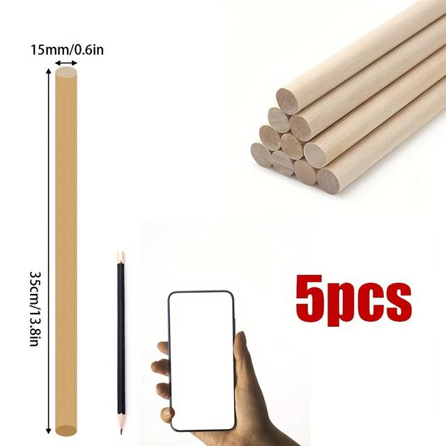 TEMU 30/20/10/5 Wooden Round Sticks, Various Sizes Of Sticks, Handmade Building Model Materials, Suitable For Diy Craft Enthusiasts, Triangular Flags, Weddings, Music Classes, Parties, Mixing,