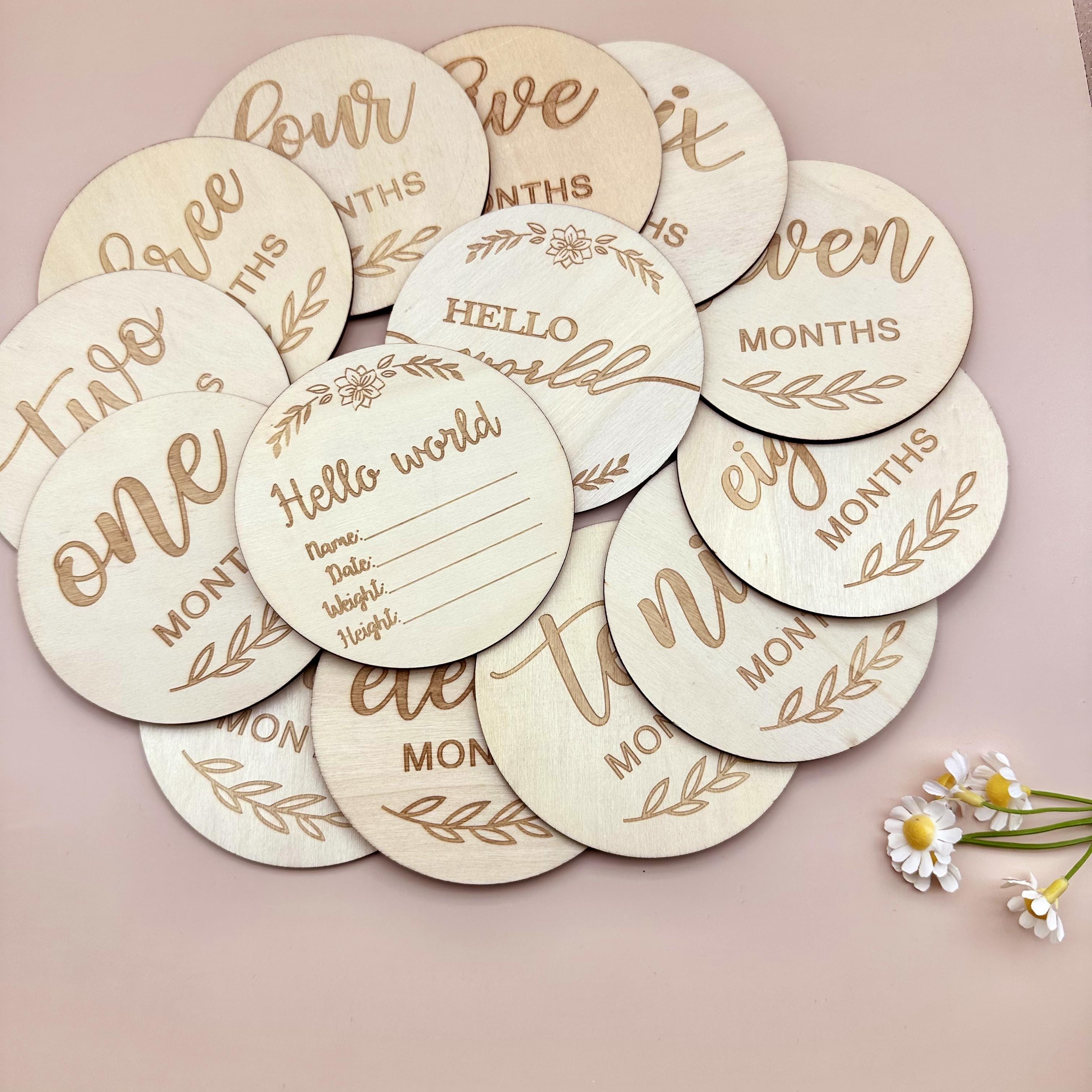 TEMU 14pcs, Wooden Milestones, 12 Months, Birthday Announcement, Baptism Gifts, Room Decorations, Photography Props, Shooting Props, Birth Date Weight Length Recording Gifts
