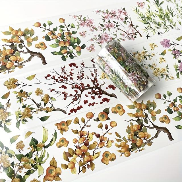 TEMU Waterproof Floral Pet Tape, 2m Roll - Twig Design For Scrapbooking & Journaling Decor