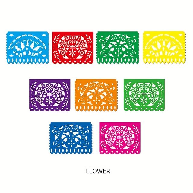 TEMU 9pcs, Pennants Plastic Mexican Party Banner, 16.4 Feet Plastic Fiesta Banner De Mayo Dia De Los Muertos Decor Papel Picado Decorations Mexican Fiesta Garland For Mexican Party Supplies