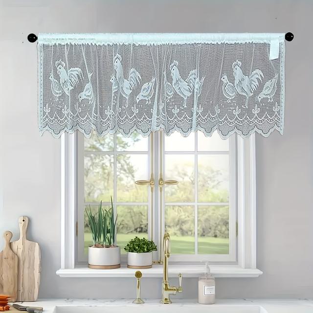 TEMU Un juego de cortinas translúcidas de encaje beige con diseño de para la cocina, ideales para Halloween y Pascua, cortinas cortas con bolsillo para barra para decoración de ventanas