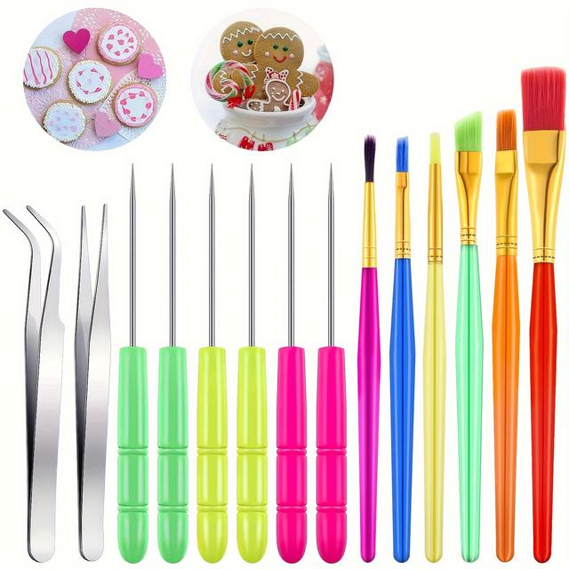 TEMU 14pcs Cake Decorating Tool Set Cookie Brush Gummy Stirring Punch Needle Tweezers