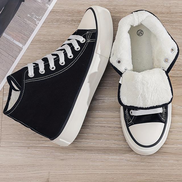 TEMU High-top Fleece -s002-1-women's Shoes Black And White Casual Skateboard Sneakers With Lace-up 2d Print Series, For All