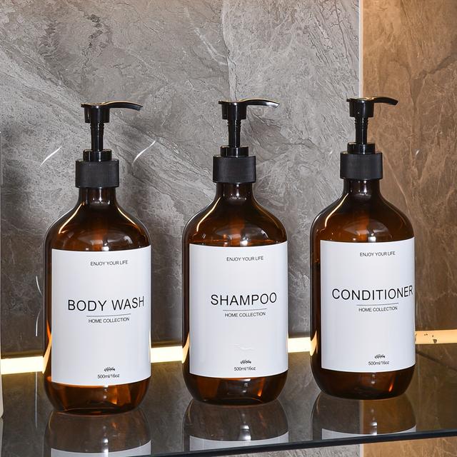 TEMU 3 piezas de botellas de champú recargables de 500 ml, botellas de acondicionador con bomba de plástico, juego de dispensador de champú para ducha de baño, botellas de champú vacías