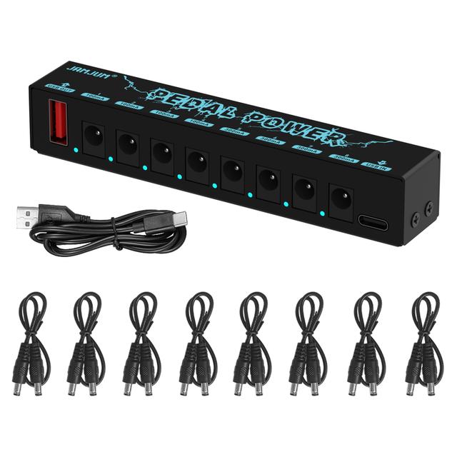 TEMU Portable Pedal Power Supply For Effector, 9v Isolated 8 Channels With Type C Input 8 Output And 1 Usb Output Short Circus Protection