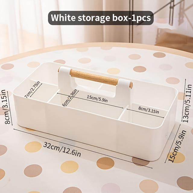 TEMU 1pc Portable Compartment Storage Box With Handle, Baby Products Storage Box, Desktop Makeup Product Storage Basket, Bathroom Bedroom Kitchen Office Organization And Storage Essential