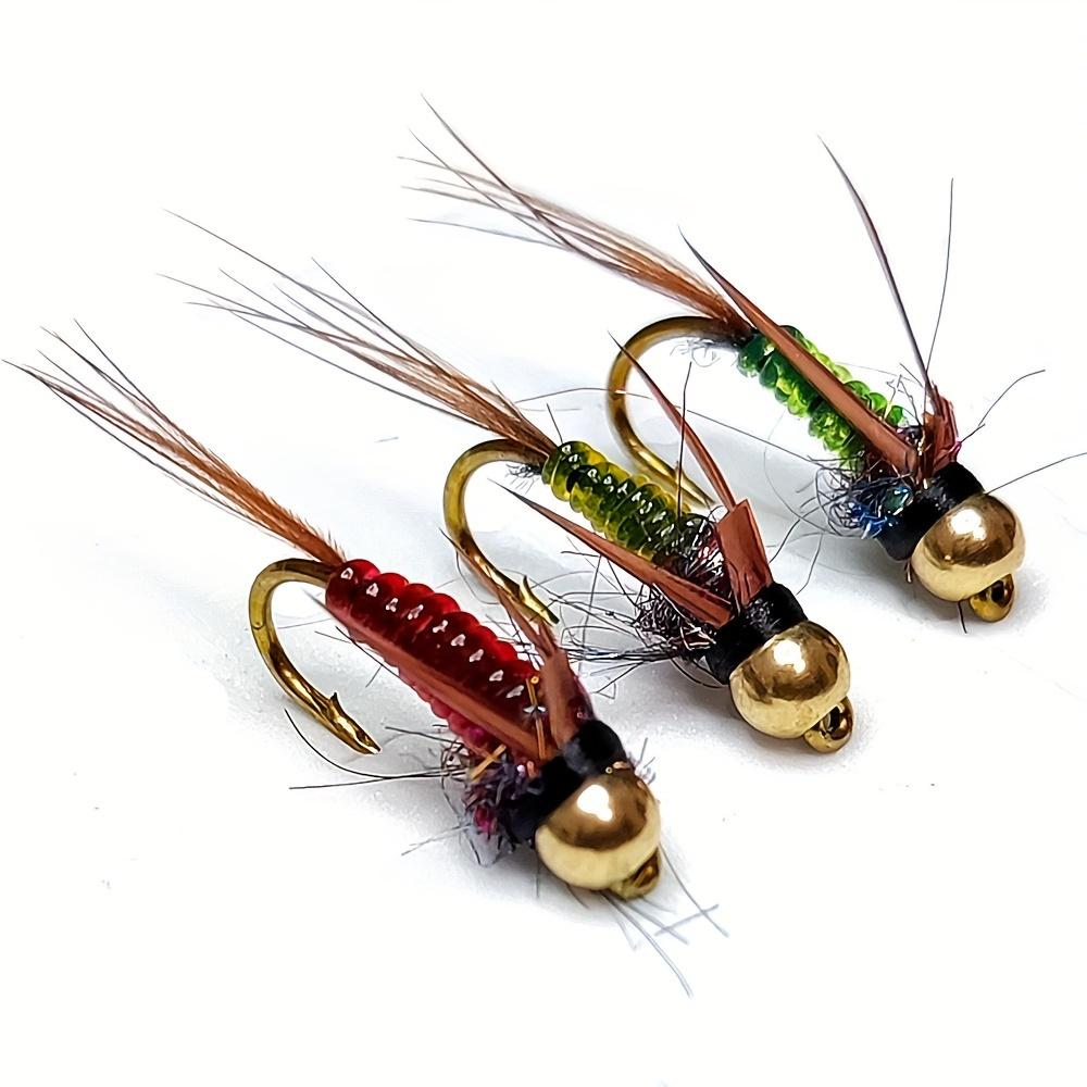 TEMU 6/12 piezas de moscas de hundimiento rápido, cabeza de cuentas de cobre y latón, señuelo de pesca para , y lubinas