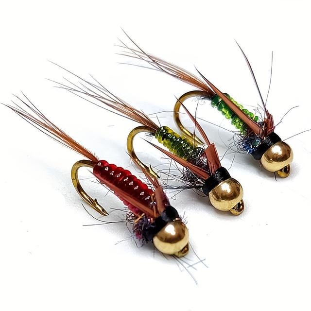 TEMU 6/12 piezas de moscas de hundimiento rápido, cabeza de cuentas de cobre y latón, señuelo de pesca para , y lubinas