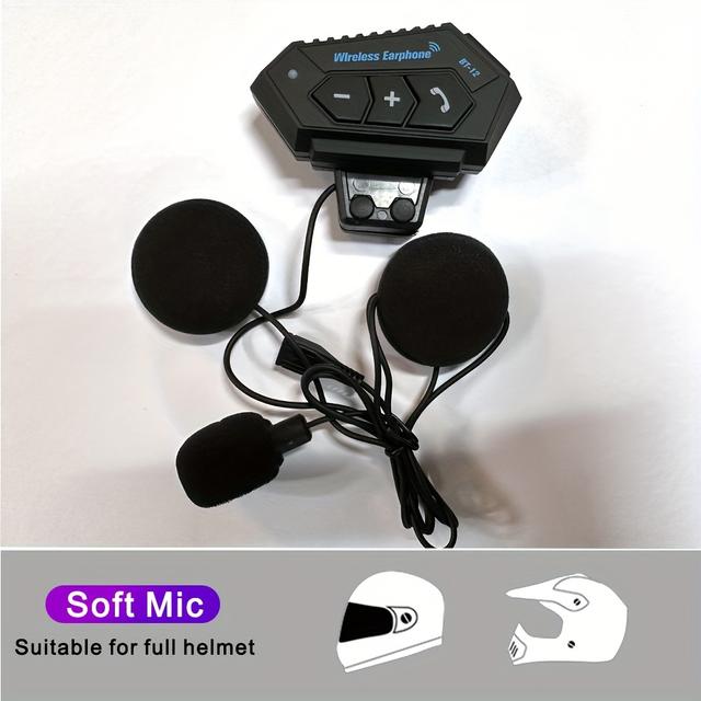 TEMU Bt12 Motorcycle Helmet Headset Wireless Bt Handsfree Headset Stereo Music Speaker Support Automatic Motocross