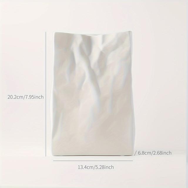 TEMU 1pc Crinkle Paper Bag Vase, Unique Ceramic Decorative Vase, Minimalist Nordic Boho Style For Modern Home Decor, Wedding Dinner Table Party Living Room Office Bedroom, Decorative Gift