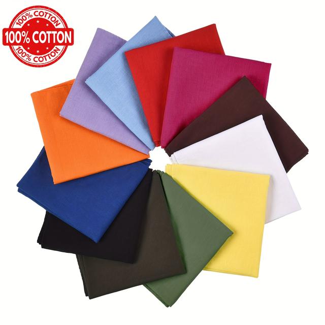 TEMU 12 Stück Uni-Farben 100% Bandanas, Bunte Multifunktionale Stirnbänder Tücher für Männer Frauen, Große Bandana ca. 54 x 54 cm / 21,2 x 21,2 Zoll