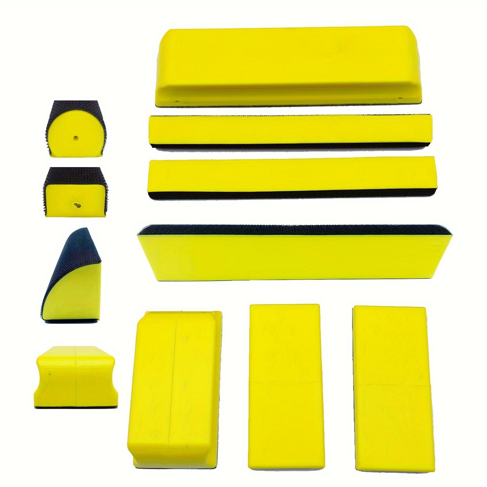 TEMU A Set Of 7 Handheld Sanding Blocks, Rectangular Sanding Pads With Long Hook-and-loop Attachments For Shapes, Suitable For Sanding Or Polishing Car Bodies And In Spray - Yellow