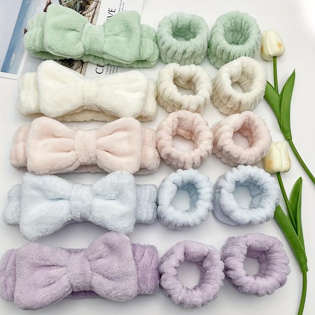 TEMU 15pcs Set Of Hair Bands | Basic Wrist Bands, Cute Face Wash Makeup Headbands, And Ties