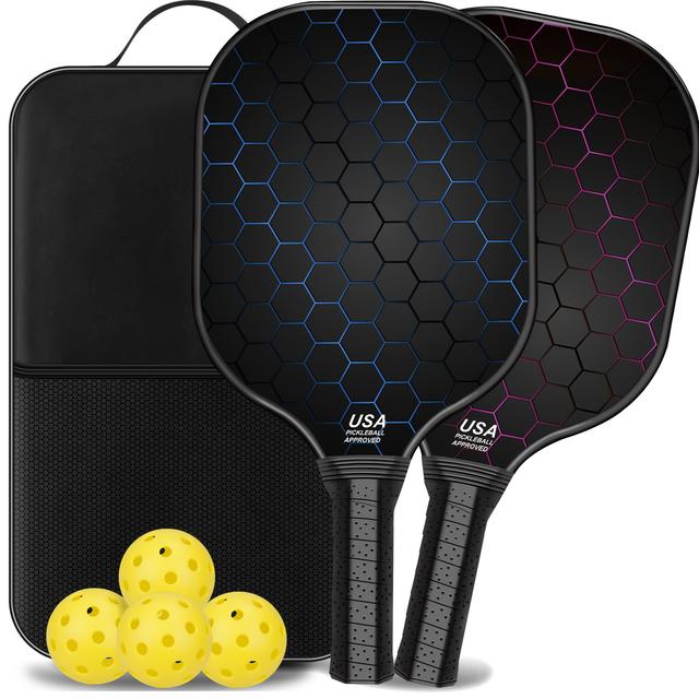 TEMU 2pcs Pickleball Paddles, Usapa Approved Carbon Fiberglass Pickle Ball Paddle Set With 4 Pickleball Balls, Outdoor Indoor Lightweight Pickleballs Racket, Gifts For Pickleball Lovers
