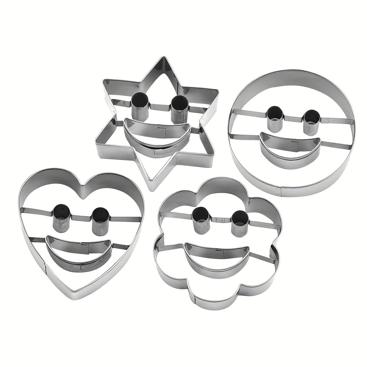 TEMU 4pcs Set, Stainless Steel Cookie Cutters In Face, Flower, Heart, And Six-pointed Star Shapes