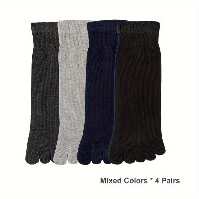 TEMU 4-pack Men's Five-toe Socks - Breathable Straight Toe Design, Soft Stretchy Fabric, Machine Washable For Casual & Athletic Wear (black/navy/gray), Comfortable