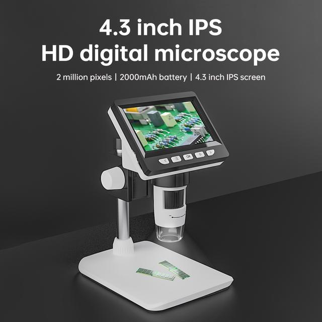 TEMU Microscope numérique HD avec 8 LED, rendu de prise de vue réelle 1080P, microscope informatique, microscope électronique