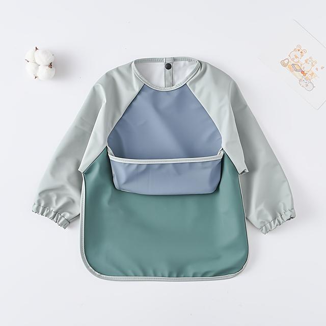 TEMU Children's Anti-reversal Long-sleeve Bib Soft Baby Feeding Apron Toddler Learning-to-walk Smock Painting Dress
