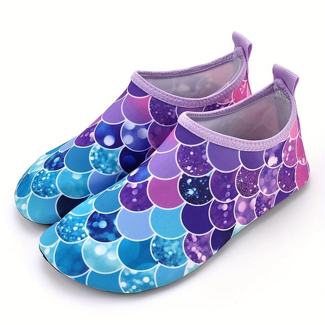 TEMU Toddler Girls Cute Colorful Fish Scale Print Breathable Casual Slip On Water Shoes, Children's Outdoor Lightweight Quick Dry Non-slip Beach Aqua Socks For Summer