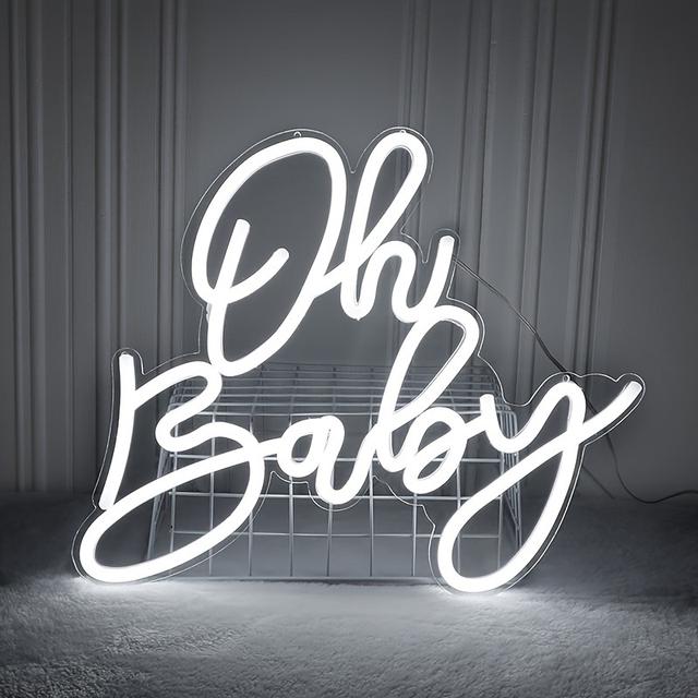 TEMU Tablero Trasero Transparente Luz de Neón "Oh Baby" para Interior, Decoración de Habitación Infantil para Bebés, Luz LED con en Inglés