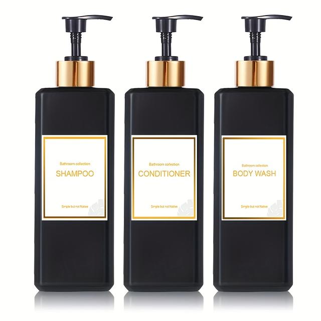 TEMU A Set Of 3 Pump Bottles For Liquid Soap, Suitable For The Bathroom, Including Containers For Shower Gel, Shampoo, And Conditioner, With Labels