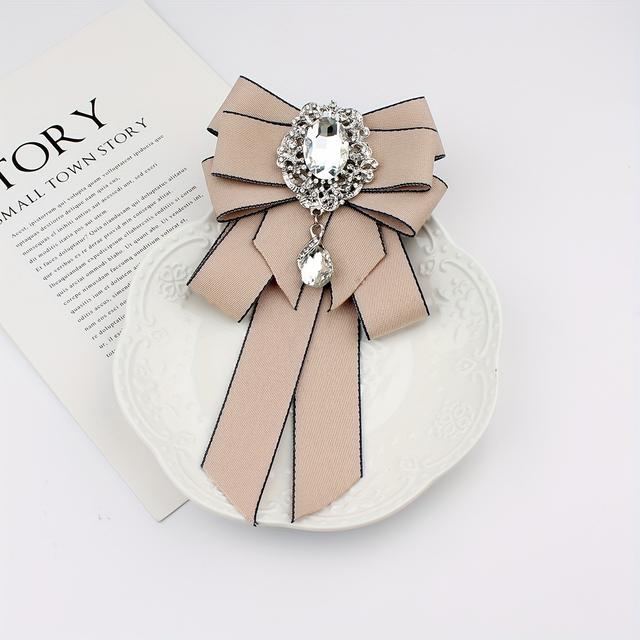 TEMU An Apricot-colored Rhinestone Design Women's Bow Tie, Suitable For Daily Wear And Attending Parties