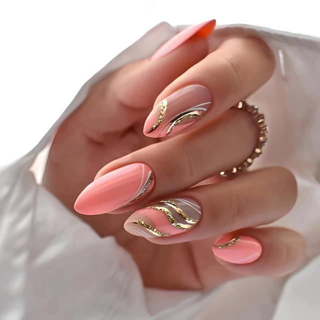 TEMU 's Almond Nail Glitter Stiletto -on Nails, Of 24pcs With Jelly Glue And Nail File Included