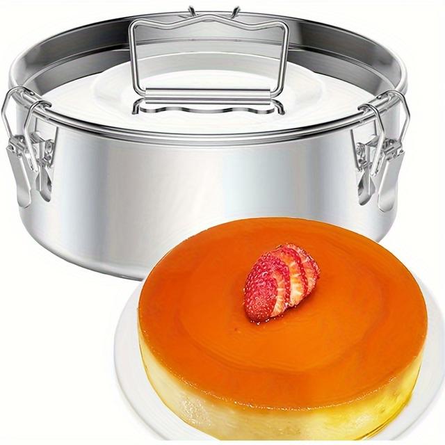 TEMU 304 Stainless Steel Steamer Drawer Flange Mould Multifunctional Single Layer Steaming Grid Easy To Lift, Water Bath Cheese, Cake Pan, Pudding Pan