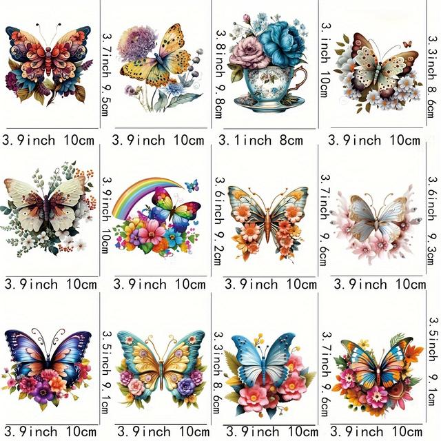 TEMU 12er-Set Schöne Kleine Schmetterlings-Patches für Kleidung, Waschbare Bügelbilder zum Aufbügeln auf Hüte und