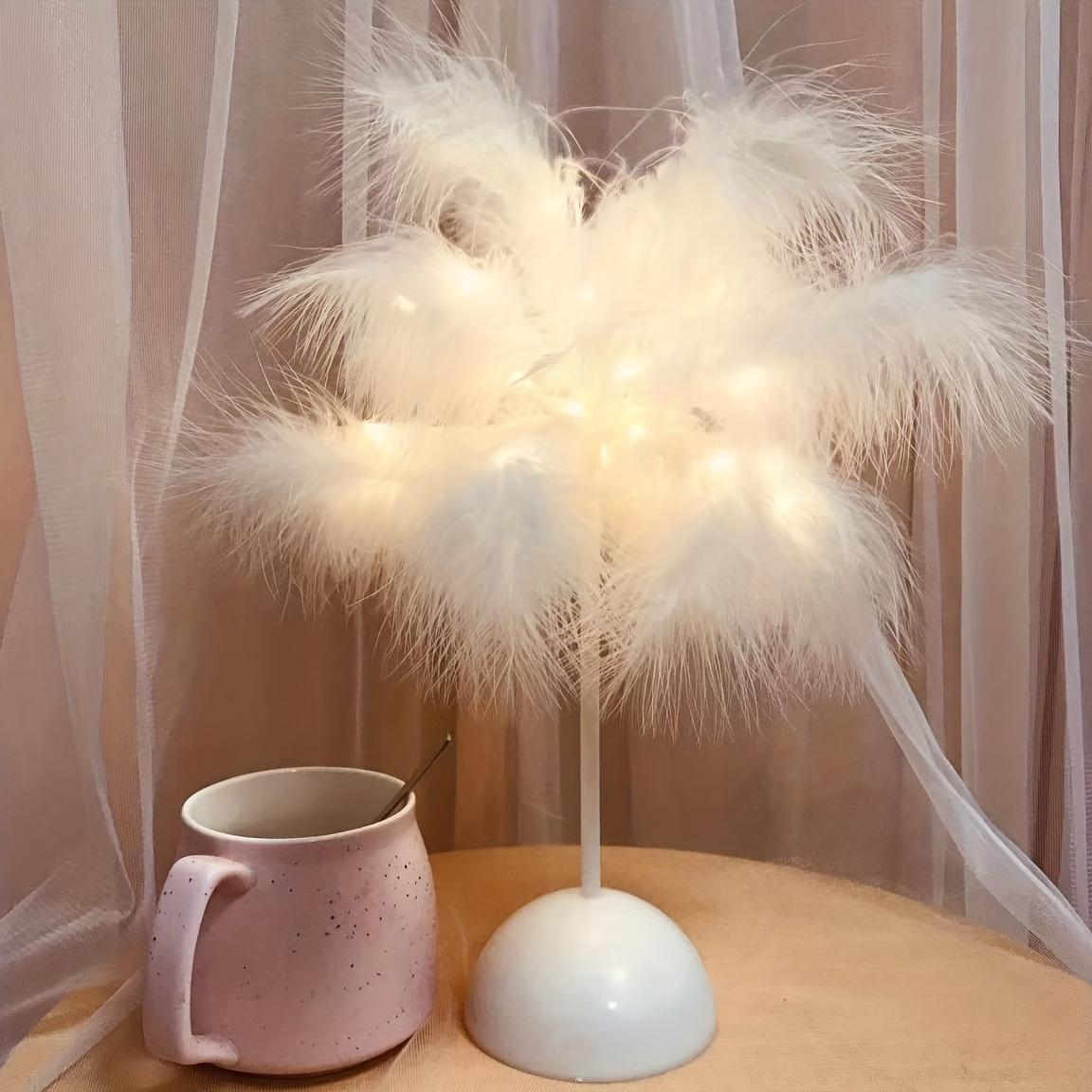 TEMU 1pc Bedroom Table Indoor Decorative Lights, Romantic Gift Birthday Lights, Artificial Feather Lights Valentine's Day, Birthday Gifts Pink White (battery Not Included)