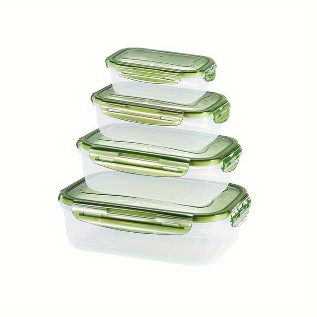 TEMU 4-pack Square Food Storage Containers With Lids, Reusable Plastic, Microwave Safe, Multipurpose , 200ml/500ml/1000ml/1800ml, Green/red, Ideal For Kitchen Organization