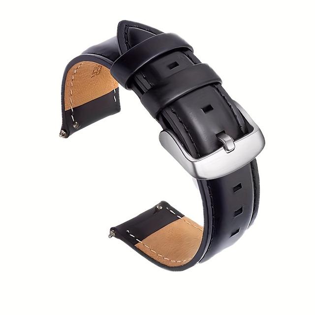 TEMU Gfheye Vintage Genuine Leather Watch Strap - Quick Release, Oil Wax Finish, 20mm/22mm, Brown Calfskin Band For Business Watches