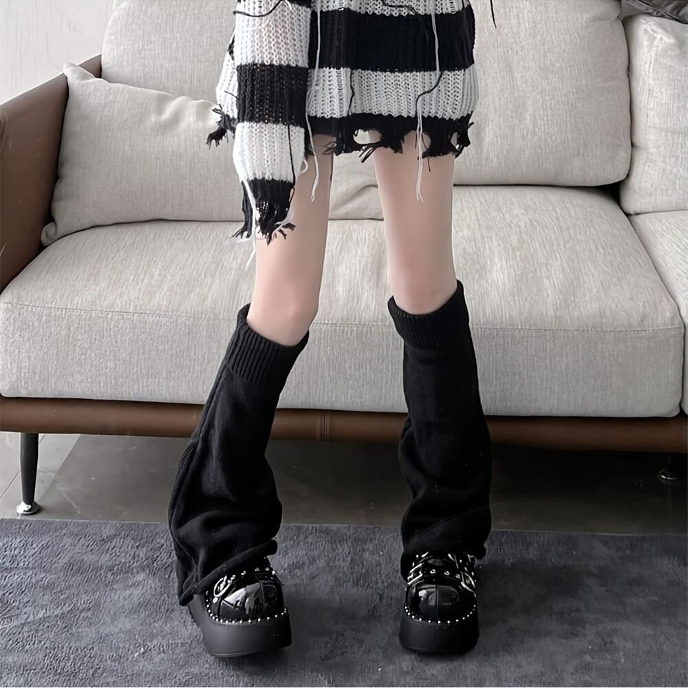 TEMU 1 Pair Of Japanese-style Autumn/winter New Warm Solid-color Flared Wide-leg Knee-high Stockings With Thin Legs