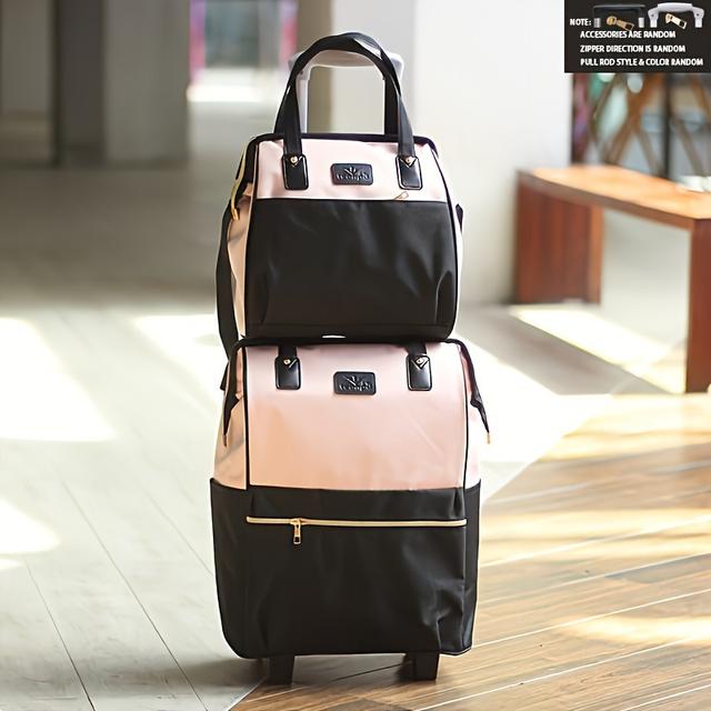 TEMU 2-teiliges Tragbares Reisetaschen-Set Mit Großer Kapazität, Praktische Reisetasche Mit Zugstange Und Rädern Und Handtasche, Perfektes Reisegepäck-Aufbewahrungstaschen-Set