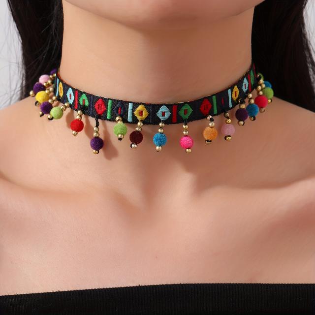 TEMU Stylish Multicolor Circular Short Tassel Weave Choker Necklace For Women Party Holiday Favors