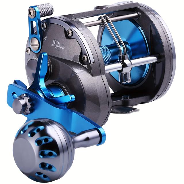 TEMU Sougayilang 6+1bb Sea Fishing Reel, 4:1:1 Gear Ratio, Aluminum Machined, Stainless Steel, Trolling Saltwater Level Wind Wheels - Single Pack