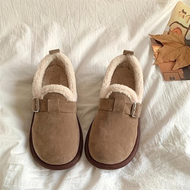 TEMU Damen Flachschuhe mit Fleece, Neue weiche Slip-On Loafer für 2025, Warm und Kuschelig für Herbst und Winter, Dameschuhe