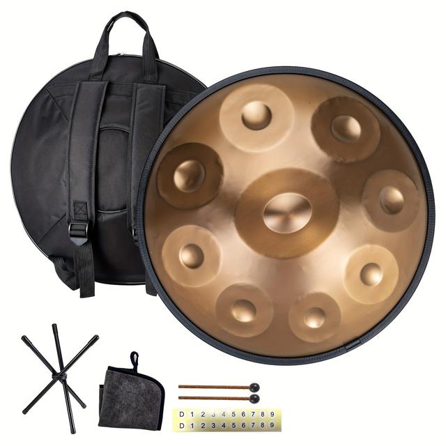 TEMU Hanplate Handpan Drum , 9-note , 22" Carbon Steel Percussion Instrument With Carrying Bag, , Holder & Wiping Cloth For Professional Performance, Spiritual , Yoga, Meditation