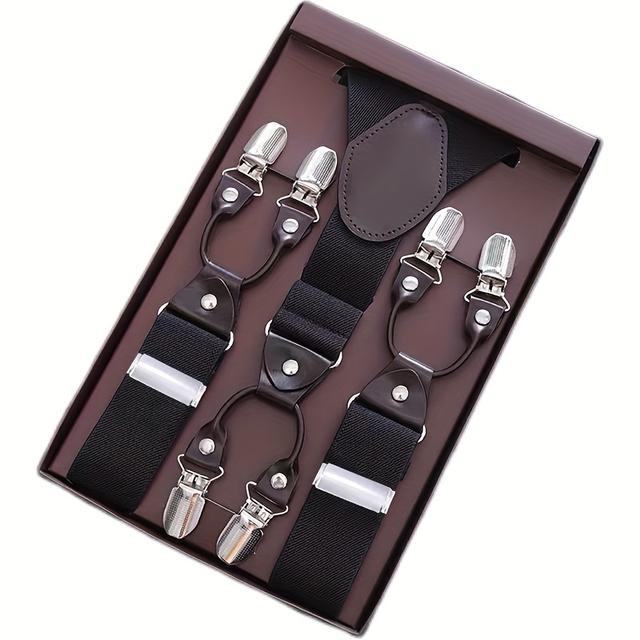TEMU Men's Women's Suspenders 6 Metal Clips Elastic Adjustable Y-back Clip-on Suspender