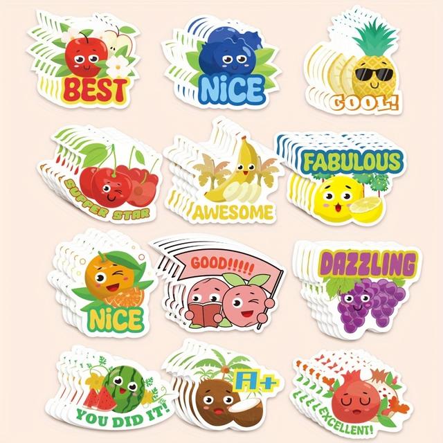 TEMU 120pcs/set Scented Stickers Fruit Pattern Scented Cartoon Stickers, 12 Fruits Flavors Stickers, Inspirational Words Funny Stickers, Diy Decoration