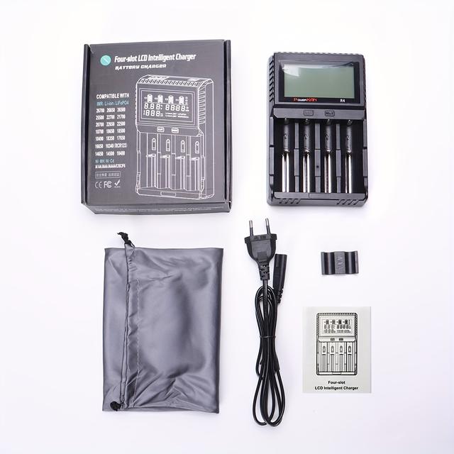 TEMU Powerkan Four-slot Charger, Compatible With 18650 Lithium Batteries, Aa Nickel-metal Hydride Batteries, 21700 Multi-model Battery Charger For Capacity Testing (ac/european Plug)