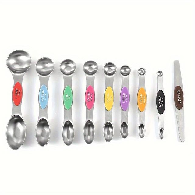 TEMU 9/17pcs, Steel Measuring Cup And Spoon Set, Heavy-duty Measuring , Double-sided Measuring , For Dry And Ingredients, Tools, Kitchen Stuff Kitchen Accessories