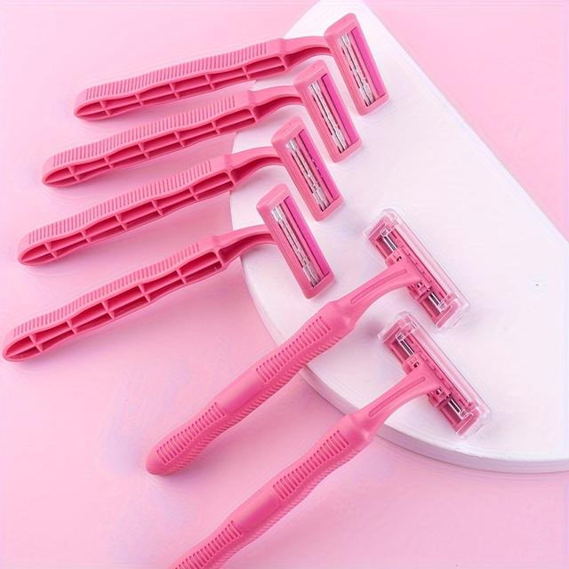 TEMU Jifuli 6pcs Pink 2-blade Disposable Razor With Aloe Lubricant, Suitable For Women' Hair Removal