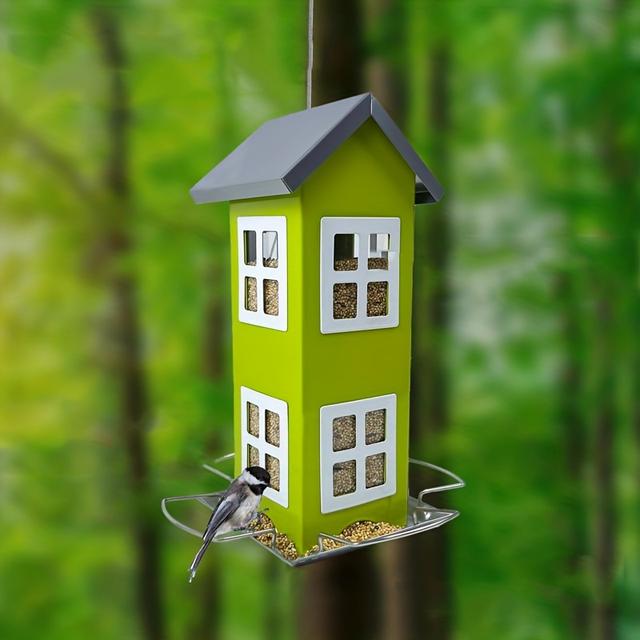 TEMU 1pc Bird Feeders For Outside, All Metal Bird Feeder With Removable Roof, Hanging Wild Bird Feeders With 4 Ports, Squirrel Proof Bird Feeders For Outdoor, Large