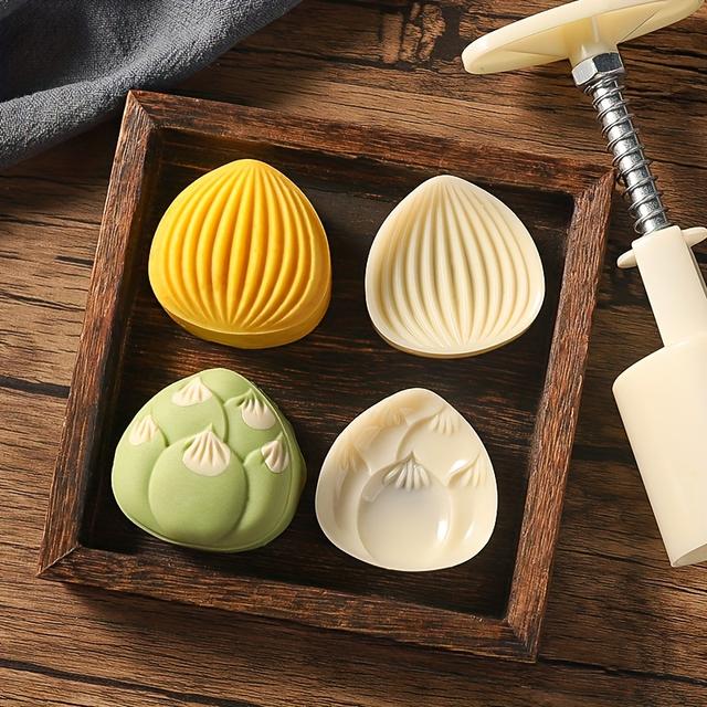 TEMU Chestnut-shaped Moon Cake Maker Set - Diy Hand Press Kit With 1 Mold & 2 Stamps For Mid-autumn Festival, , - Essential Baking Tools For Home Kitchen