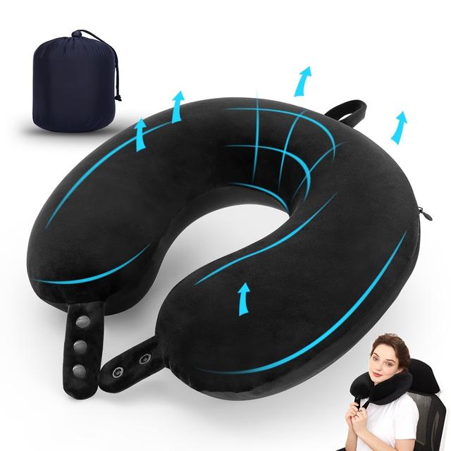 TEMU U-shaped Neck Pillow, Medium Soft Firmness, Portable Design With Knitted Polyester Cover, Spot-clean, 100% Filling, Ideal For Travel Support