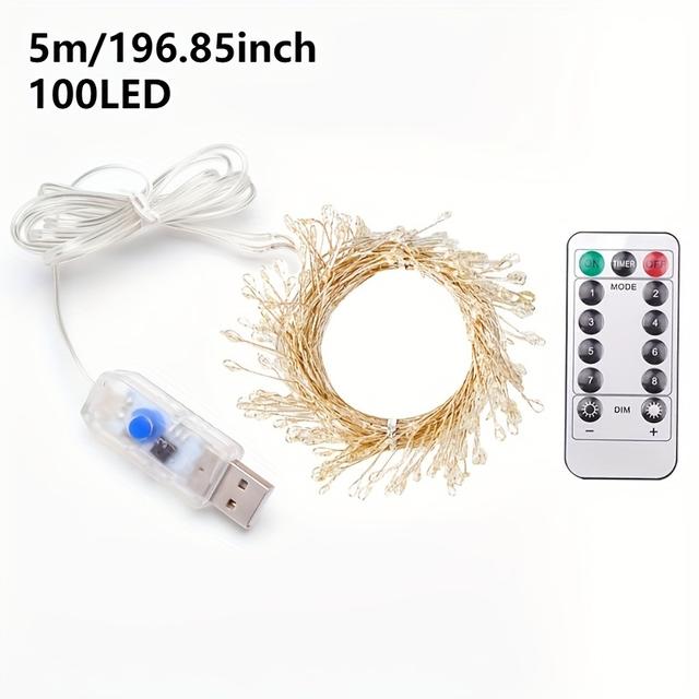 TEMU 1pc, Warm Light 100led String Light, Usb Cable Operated Copper Wire, String Lights For Indoor Party, , Christmas Tree, For Christmas Thanksgiving