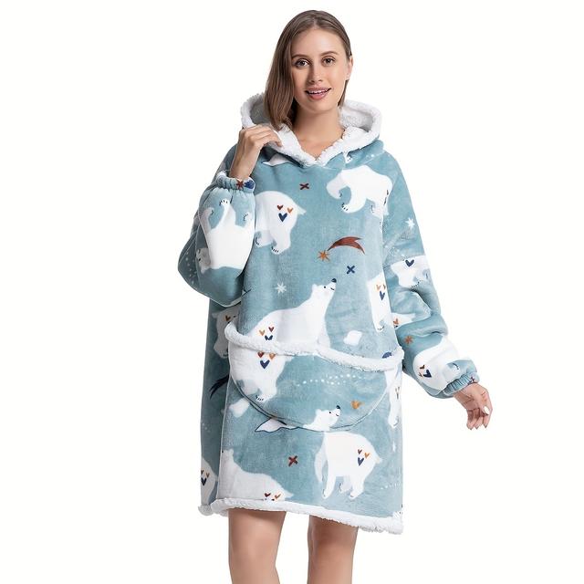 TEMU Cobertor de Capuz Vestível, Cobertor de Capuz Pelúcia e Quente, Cobertor de Capuz de Pele de , Moletom Confortável com Bolso Grande para Mulheres e Homens Adultos