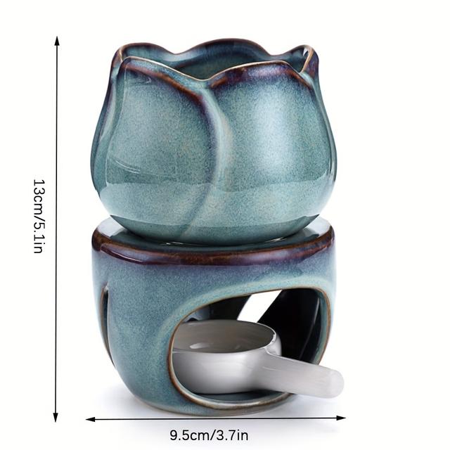 TEMU 1set Tulip-shaped Ceramic Aromatherapy Diffuser And Candle Holder Set, Creative Essential Oil Burner With Wax Melt Warmer
